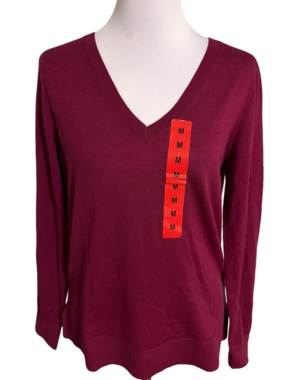 Katherine Barclay V-Neck 100% Merino Wool Sweater in Burgundy